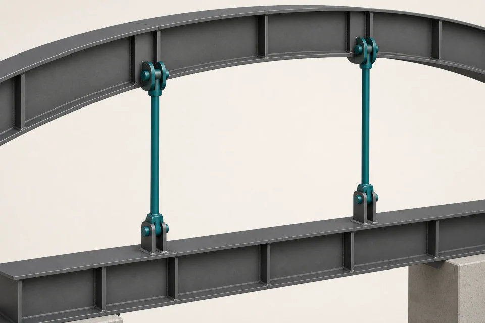 Concept illustration of bridge tie bars and end connections