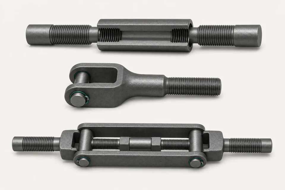 Concept illustration of couplers, clevises and turnbuckles