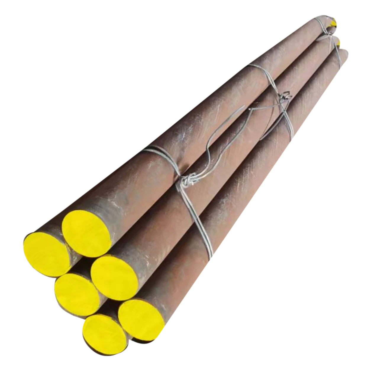 Photograph: bundled grinding rods with yellow ends