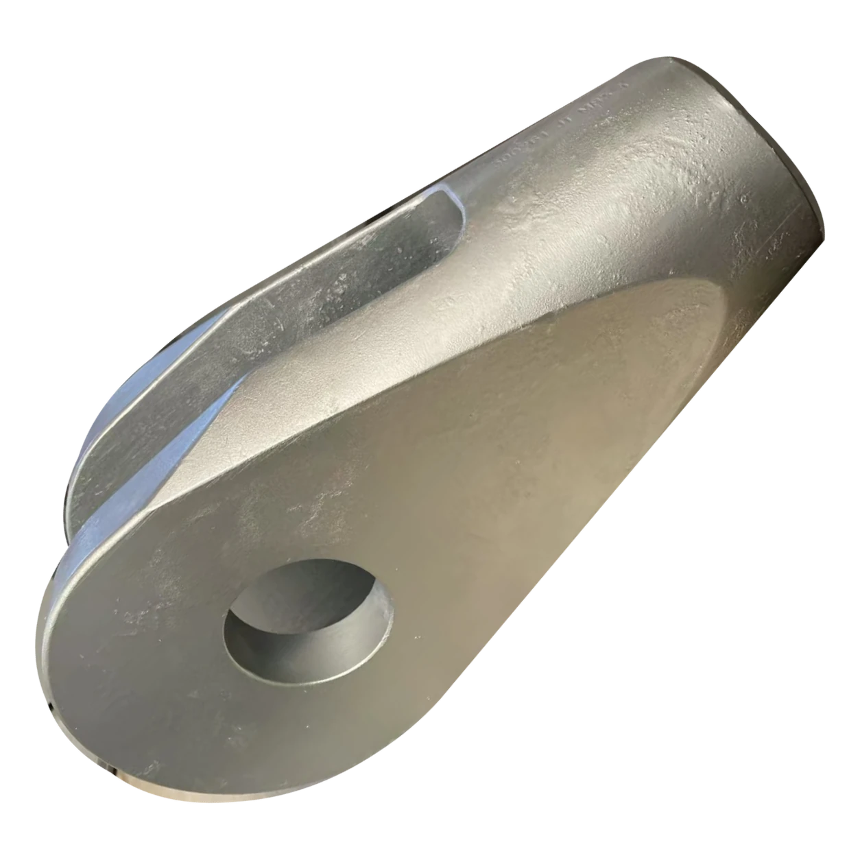 Photograph: heavy steel clevis with a machined bore