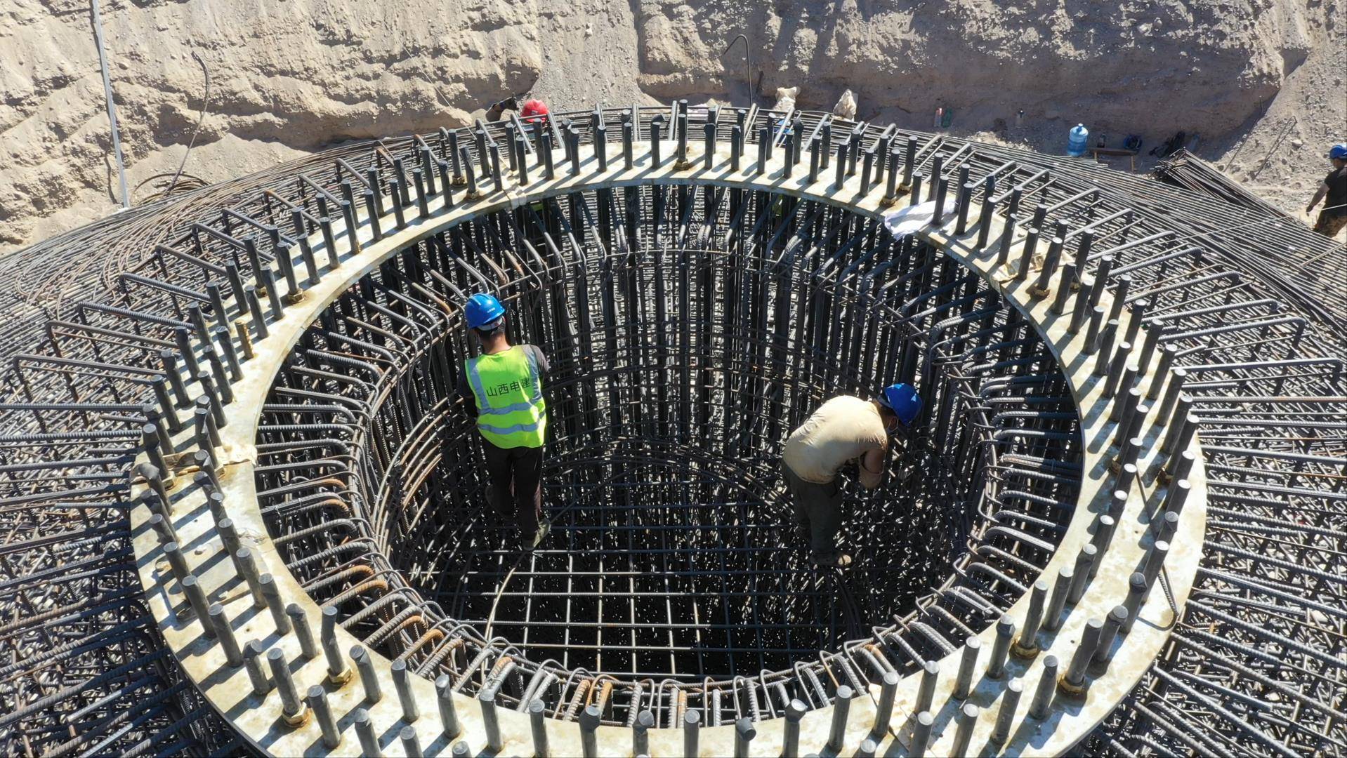 Foundation anchor bolts positioned for structural installation