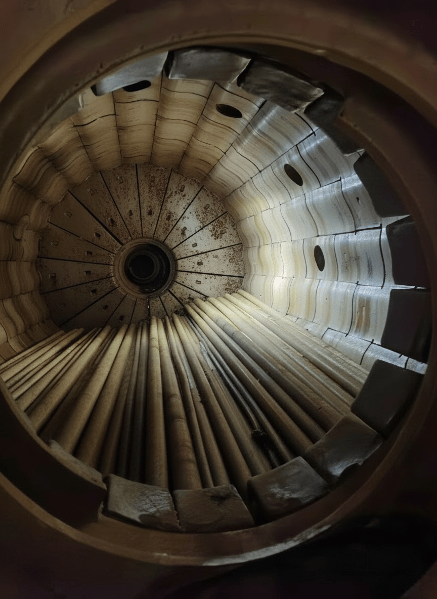 Rod mill interior used to identify the physical boundary for grinding rod diameter and length selection