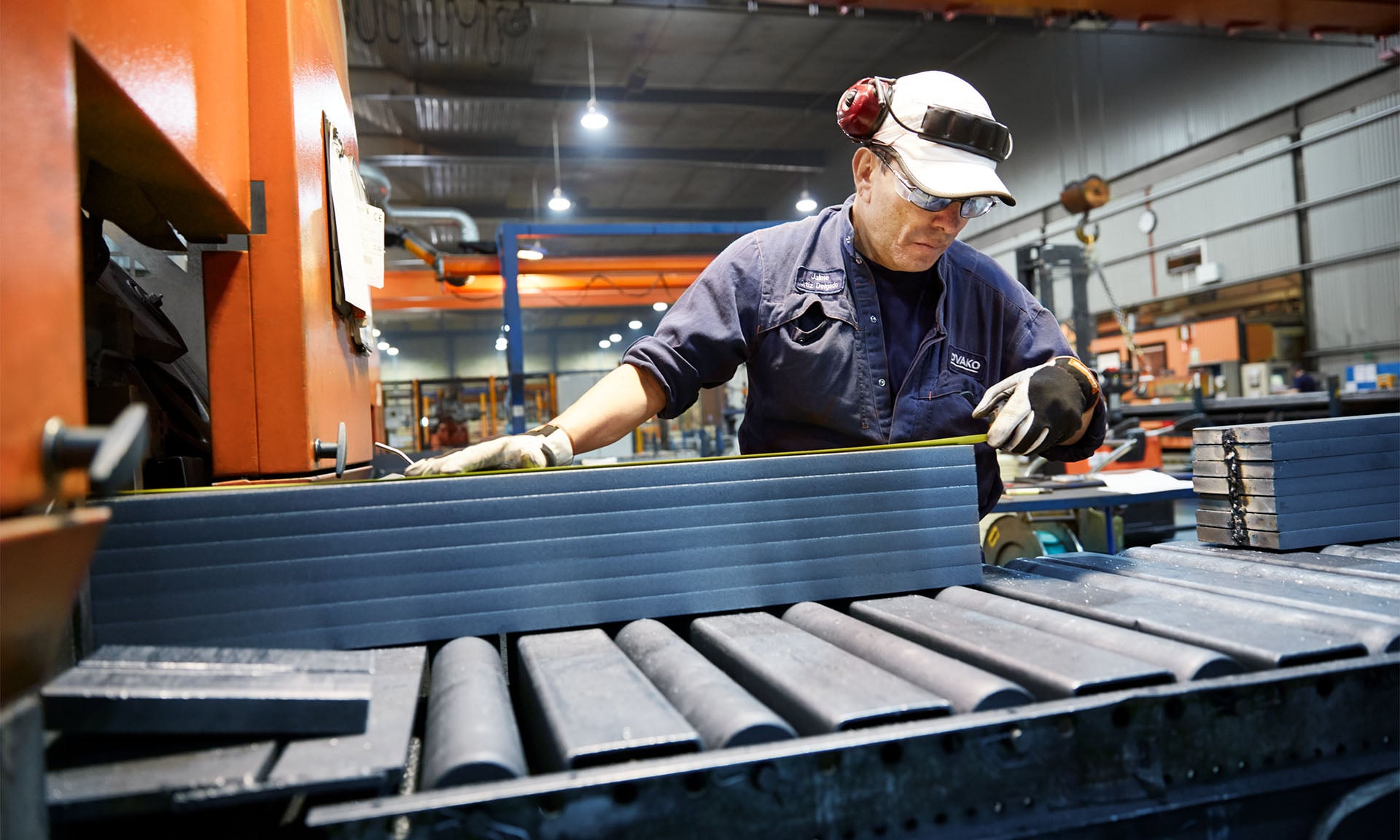 Rectangular flat steel bars on a production line