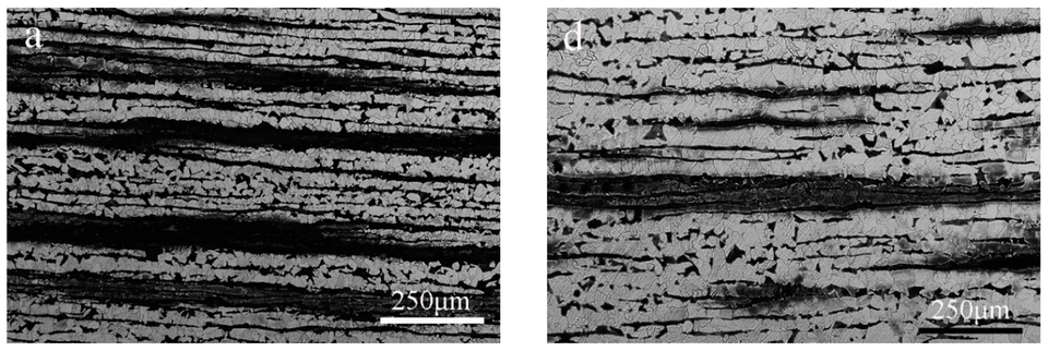 Etched rolled-steel structures sit beside carbon and manganese element maps for experimental Steels 1 and 2. Image 1 of 2.